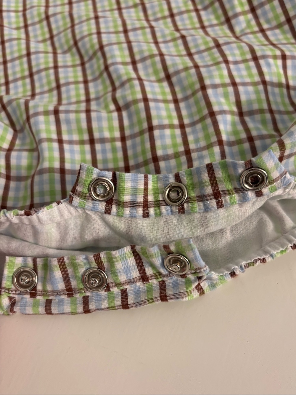 Plaid Cotton Baby One-Piece Romper in Blue, Green, Brown - Picture 5 of 6